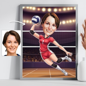 Custom Volleyball Caricature | Personalized Female Athlete Cartoon Art, Funny Digital Gift for Volleyball Lovers, Unique Sports Gift for Her