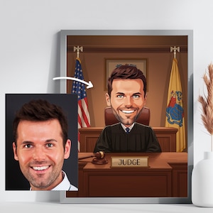 Custom Judge Cartoon Portrait From Photo | Personalized Judge Caricature Gift | Law Graduate Gift | Legal Office Wall Art Digital