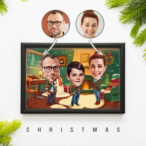 Aangepaste cartoonanimatie, gepersonaliseerd familieportret, vakantiekarikatuur, portret in cartoonstijl, digitale tekeningen en illustratie