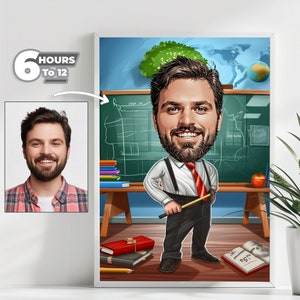 Retrato de caricatura de maestro personalizado: regalo único para maestros a partir de su foto, estilo de dibujos animados, descarga digital