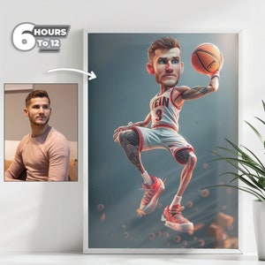 Benutzerdefinierter Basketballspieler 3D-Karikaturporträt - Von Ihrem Foto, einzigartiges Geschenk für Basketballliebhaber, 3D-Karikaturstil, digitaler Download