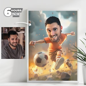 Ritratto caricaturale personalizzato del calciatore - dalla tua foto, regalo unico per gli appassionati di calcio, stile cartone animato 3D, download digitale