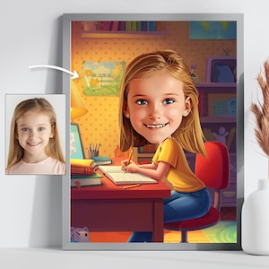 カスタム学習似顔絵 - 子供と学生のためのパーソナライズされたデスクアートワーク - 学習のためのユニークな漫画ポスター - 宿題愛好家