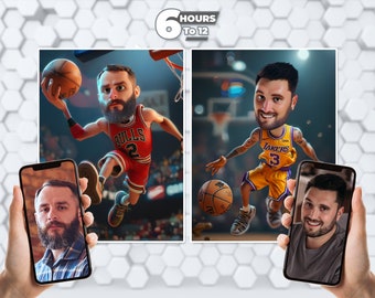 Custom Cartoon Portrait of Basketball - From Your Photo, Unique and Special Gift For Any Occasion, 3D Animation Style, Digital Download.