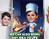 Custom Cartoon Chef Portrait, Personalized Art for Kitchen Decor, Cooking Caricature Gift for Cooks, Digital Portrait and Chef Gift Idea