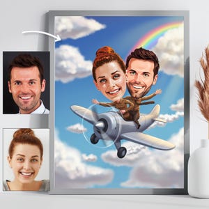 Niestandardowa karykatura pary pilotów - Spersonalizowany portret z kreskówki - Zabawny prezent lotniczy dla par - Cyfrowa sztuka samolotów - Prezent dla miłośnika pilotów
