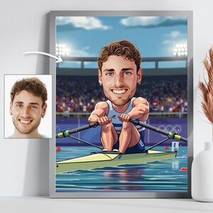 Caricatura personalizzata di canottaggio / Ritratto personalizzato di vogatore / Divertente regalo di squadra per vogatori e amanti degli sport acquatici / Stampa digitale di cartoni animati