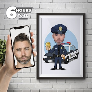 Benutzerdefinierte Polizist Cartoon Portrait - von Ihrem Foto Cartoon Karikatur Stil, männlicher Offizier, spezielles Geschenk für Männer, digitaler Download