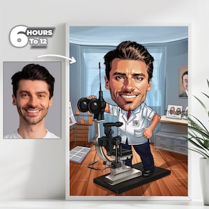 Custom Optometrist Digital Portrait | Personalized Eye Doctor Caricature Gift | Ophthalmologist Graduation Office Decor Digital Art