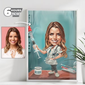 Benutzerdefinierte Krankenschwester Karikaturporträt - von Ihrem Foto, einzigartiges Geschenk für Krankenschwestern, Cartoon-Stil, digitaler Download