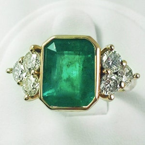 Vintage Art Deco Style Green Emerald & Sapphire Vintage Engagement Ring ...