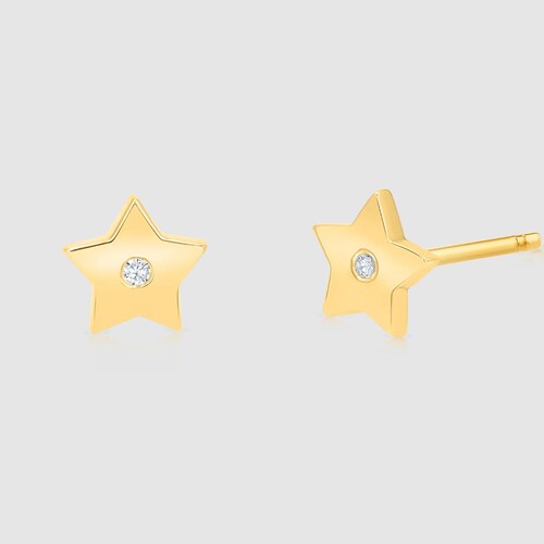 Star Stud Earrings, Rose Gold Earrings, Natural Diamond shops Earrings, Real Diamond Star Shaped Earrings, 14K Gold Earrings, Anniversary Gift