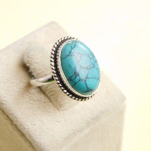 Natürlicher Türkis-Ring, Statement-Ring, Ovaler Türkis-Ring, 925 Sterling Silberring, himmelblauer Ring, Boho-Türkis-Ring, Geschenk für sie