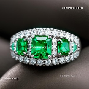 Vintage Style Octagon Women Gift May Birthstone Ring / Lab Grown Colombian Emerald Ring / 18K Gold Ring