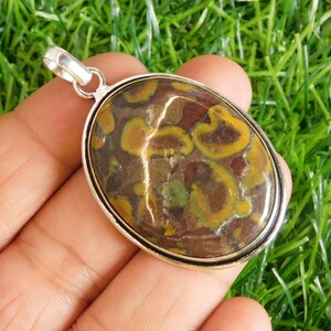 Jasper Gemstone Pendant Sterling Silver Pendant Oval Shape Pendant Boho Pendant For Her Engagement Gift For Wife Wedding Jewelry