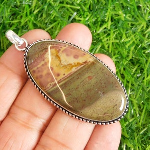 Jaspis Edelstein Anhänger Sterling Silber Anhänger Oval Form Anhänger Boho Anhänger Für Sie Verlobungsgeschenk Für Frau Hochzeit Schmuck