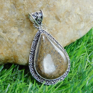 Pear Shape Natural Jasper Gemstone Pendant For Women And Girls 925 Sterling Silver Pendant Brown Colour Pendant
