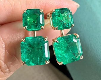 Octagon Shape Lab Grown May Birthstone Earrings / 14k Gold Women Gift Earrings / Birthday Gift Earrings