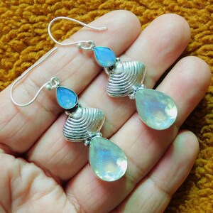 Aquamarine Earring, Natural Gemstone Jewelry, Gift For Someone, 925 Sterling Silver Earring, Aquamarine Stone, Two Stone Earring
