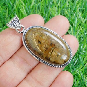Oval Shape Brown Colour Natural Jasper Gemstone Pendant For Women And Girls 925 Sterling Silver Pendant Boho Pendant