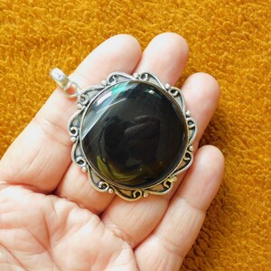 Round Shape Black Onyx Gemstone Pendant / 925 Sterling Silver Pendant / Persoalized Gift / Birthday Gift / Woman Gift