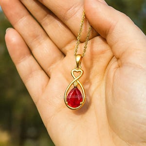 Natural Ruby & Teardrop Ruby Pendant | Handmade Pear Ruby Halo Pendant | Real Diamond July Birthstone Jewelry |
