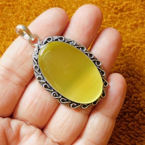 Oval Shape Yellow Onyx Natural Gemstone Jewelry / Onyx Pendant / Light Weight / Handmade Jewelry / 925 Sterling Silver Pendant