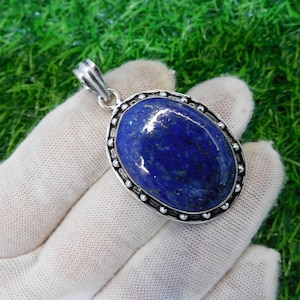 Natural Lapis Lazuli Pendant, Oval Pendant, Silver Pendant, Lapis Lazuli Necklace, Blue Stone Pendant, Boho Pendant, Gemstone Women Pendant