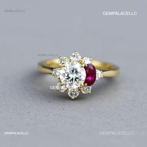 Daily Wear Lab Grown Ruby And Diamond Ring / 14k Solid Gold Women Gift Ring / Anniversary Wedding Christmas Gift Ring