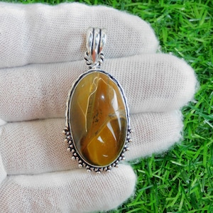 Oval Shape Natural Tiger Eye Gemstone Pendant, Gemstone Silver Loop Pendant, Gift Pendant Women Necklace Jewerly, Enagement Gift Jewelry