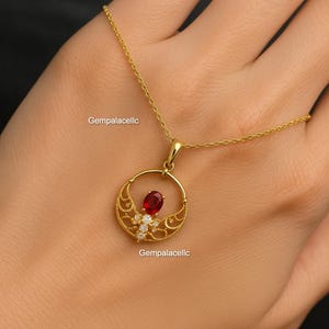 Oval Shape Natural Ruby 18K Solid Gold Women Gift Necklace / Anniversary Wedding Gift Necklace/ July Birthstone Necklace