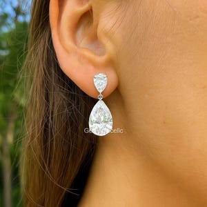 Pear Cut Simulated Lab Diamond Drop Earrings | Double Teardrop Dangle Earrings | Elegant Statement Bridal Jewelry | Gift for Her