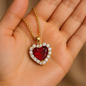 Heart Shape Natural Ruby 18K Solid Gold Women Gift Necklace / Anniversary Wedding Gift Necklace/ July Birthstone Necklace