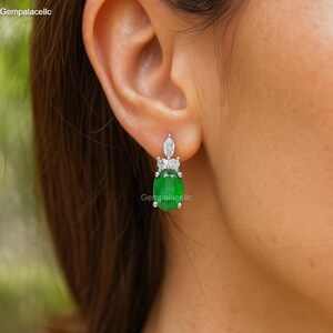 Natural Emerald Earring with Diamond | May Birthstone Gift | Emerald Diamond Earrings | Gift for Her | Emerald Cut Emerald  Stud Earrings