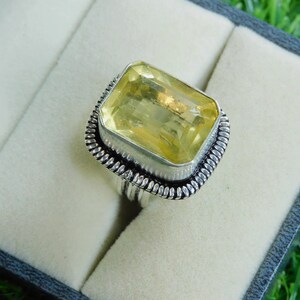 Natural Yellow Colour Quartz Gemstone Ring For Women And Girls Adjustable Ring 925 Sterling Silver Ring Gift For Her