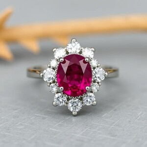 Bague cadeau pour femmes cultivées en laboratoire en or massif 14 carats / Bague rubis cadeau de mariage anniversaire