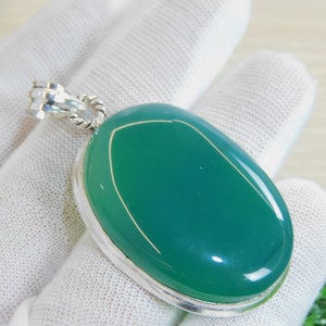 Gorgeous Green Onyx Gemstone Pendant, Onyx Pendant, Silver Pendant, Large Size Bezel Set Pendant, Pendant Necklace For Women Gift, 29x39 mm