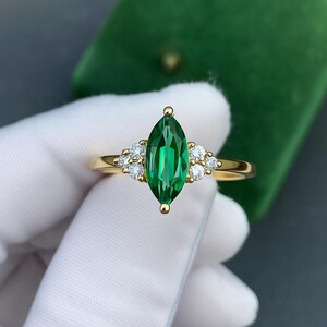 Emerald and diamond marquise shape may birthstone emerald ring  14k gold ring