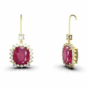 Cushion Shape Natural Ruby And Diamond Earrings 14k Solid Gold / Women Gift Earrings / Anniversary Wedding Gift Earring