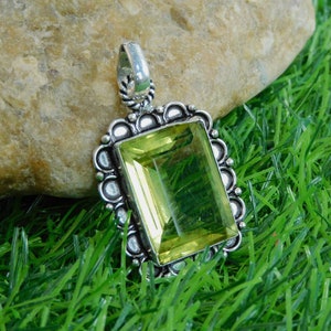 Natural Yellow Quartz Gemstone Pendant For Women And Girls Wedding Gift 925 Sterling Silver Pendant Unique Pendant