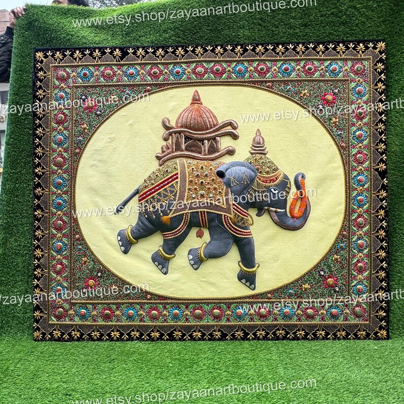 Embroidery Wall Hanging/ Zardozi Silk Tapestry, Handmade Embroidery