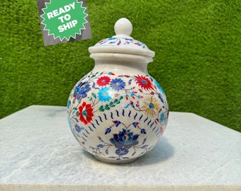 Marble inlay flower vase / antique collectible home decorative flowers pot / Pitera dura hardstone inlaid art