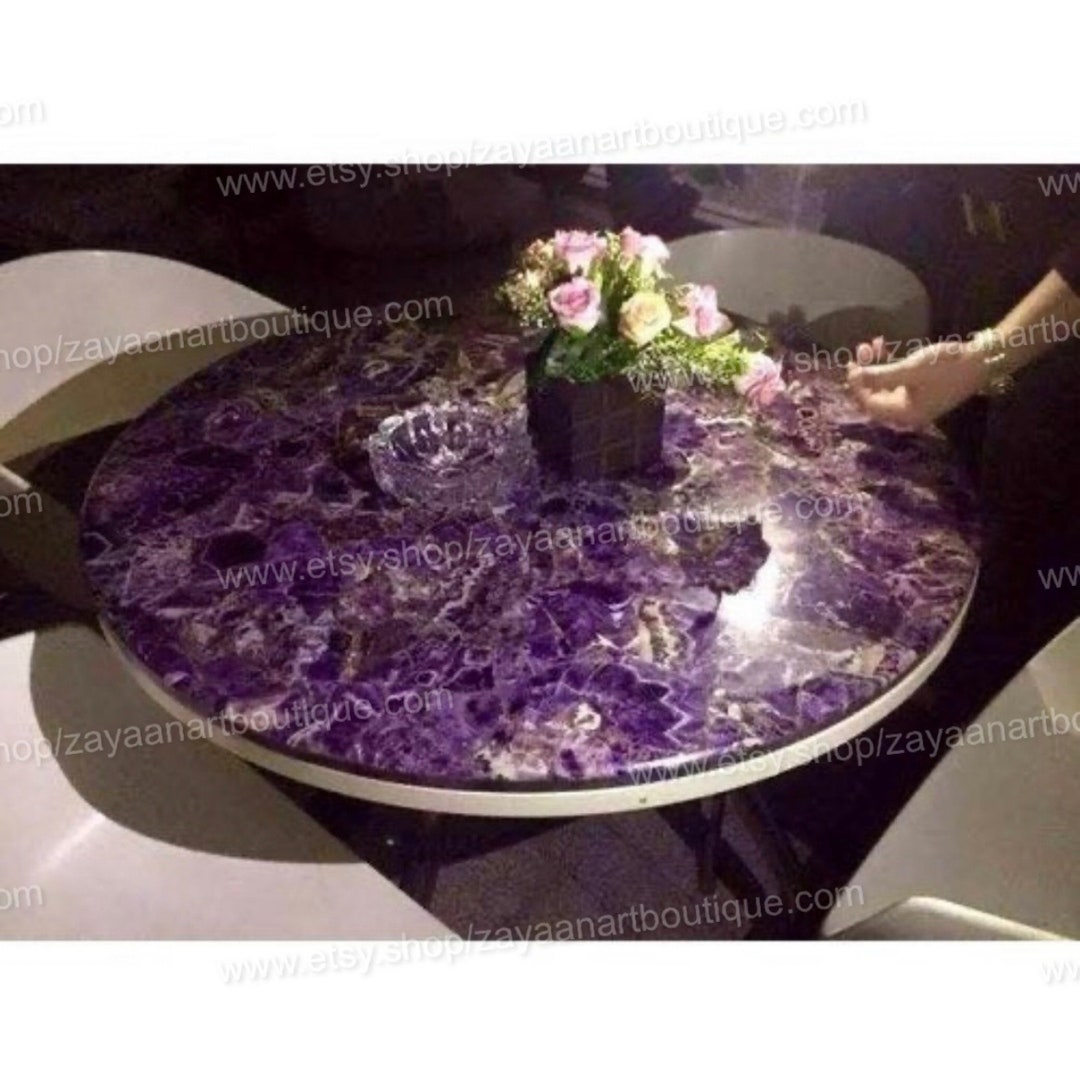 Amethyst Coffee Table , Amethyst Dining Round Table Top, Handmade