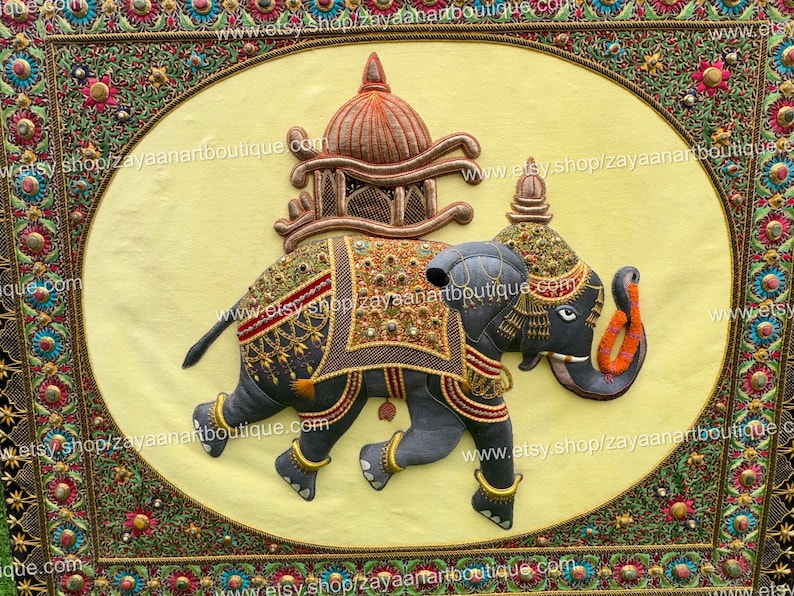Embroidery Wall Hanging/ Zardozi Silk Tapestry, Handmade Embroidery