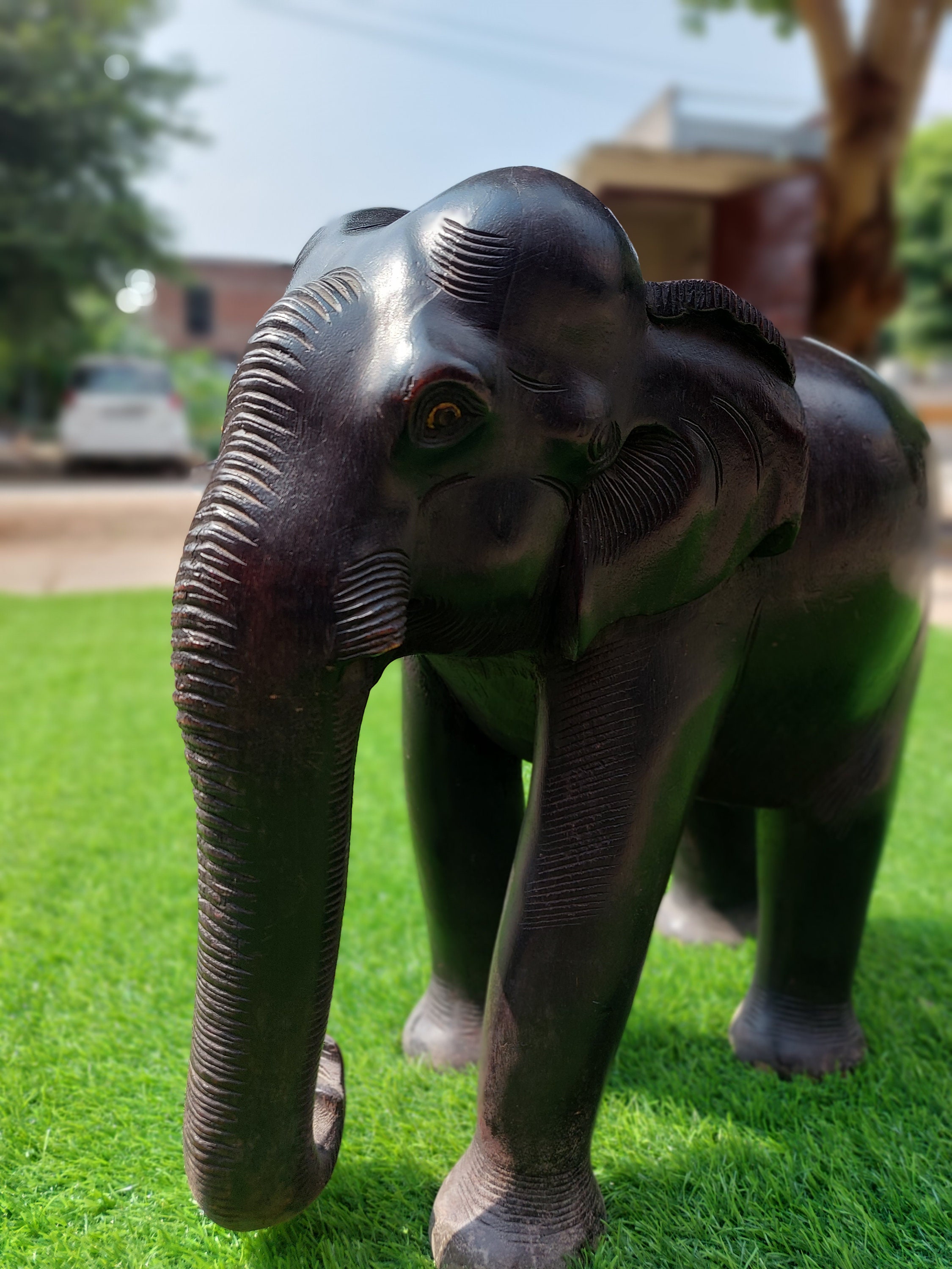 Big Elephant Statue Indian Asian Elephant Sculpture Tusker Mahogany