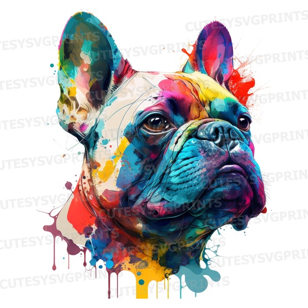 French Bulldog Clipart PNG, Colorful French Bulldog Sublimation, French Bulldog Portrait PNG, Pet lover, Dog Illustration, Digital download