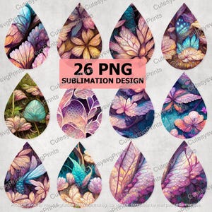 Floral Teardrop Earrings PNG Bundle, Flower Earring Sublimation Design, Printable Tear Drop Earrings, Instant Download Clipart
