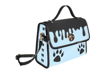 Canvas Purse: Black Drip, Paw Print, Bows Crossbody Handbag