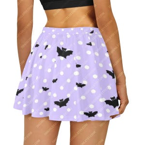 Bat Polka Dot Skirt, Pastel Goth Aesthetic, Creepy Cute Gurokawa Style, Yami Kawaii, Harajuku Street Wear, Purple Black White