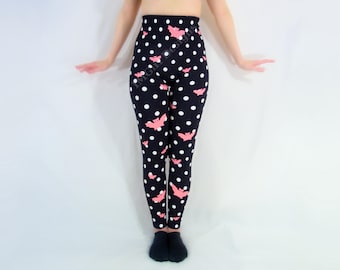 Bat Polka Dot Shapewear Leggings, Pastel Goth Gym Wear, Tummy Control & Butt Lifting Pants